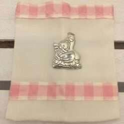 Bomboniera Sacchetto Misto Seta Bimba Placca Argento Cicogna- STOCK 48 PZ