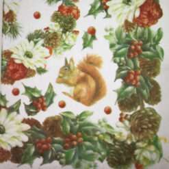 Carta di Riso Tovagliolo Decoupage Scoiattolo e Ghirlanda Natale