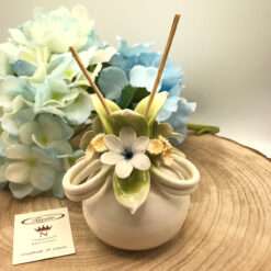 Profumatore Tondo con Ortensie e Foglie Porcellana Capodimonte