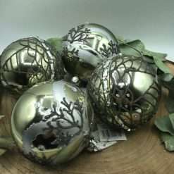 Set 4 Palline di Natale Argento e Glitter