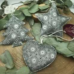 Set 5 Palline di Natale Argento Metallo Traforato