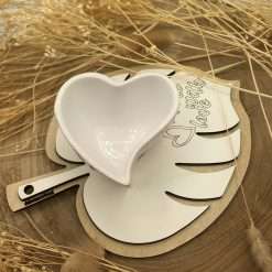 Bomboniera Matrimonio Tagliere Foglia Tropicale con Coppa Cuore in Ceramica - Deboracarlucci