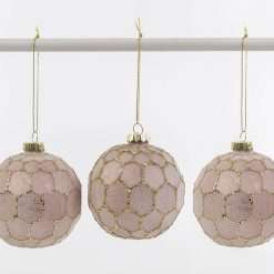 Set 3 Palline di Natale in Vetro Rosa e Oro Ø 8 - Le Stelle