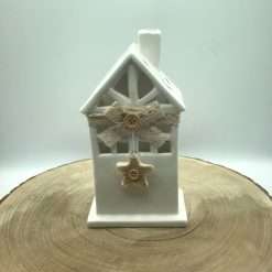 Decorazione Natalizia con Luce Casetta in Ceramica Bianca