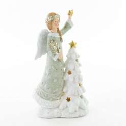 Angelo Glitter Verde con Abete - Collezione Natale Le Stelle
