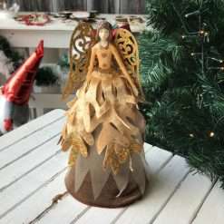 Angelo con Abito in Velluto Oro Puntale Per Albero di Natale