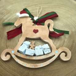 Pendaglio Natalizio in Ceramica Cavallo a Dondolo Azzurro
