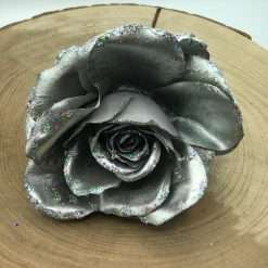 STOCK 4 Rose Argento in Tessuto Decorazione Natalizia o Home Decor