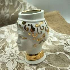 Bomboniera Matrimonio Porta Stuzzicadenti Testa di Moro Uomo in Ceramica, Token Bianco e Oro - Nonna Rosa