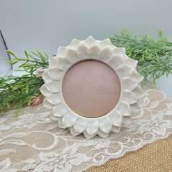 Portafoto Tondo con Foglie Panna in Porcellana, Margot - Articolo da Regalo, Home Design