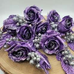 STOCK 12 Rose Viola in Tessuto Decorazione Natalizia o Home Decor