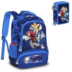 School Pack Zaino Advanced + Astuccio 3 Zip Sonic and Friends