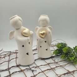 Angelo in Ceramica con Cuore Dorato e Led 5,5x15,5 - Natale 2023
