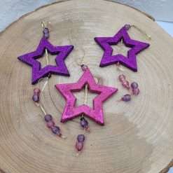 STOCK 12 Stelline di Natale Viola e Fucsia con Glitter