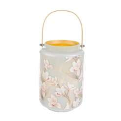 Bomboniera Battesimo Comunione Matrimonio - Lanterna in Vetro Decoro Fiori 14x22 - Le Stelle