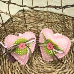 Set 2 Pz Appendino Cuore in Stoffa Rosa - Decorazioni Natalizie