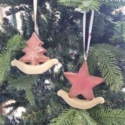 Set 2 Pz Appendini Rosa in Ceramica - Decorazioni Natalizie