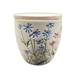 Bomboniera Comunione Matrimonio Compleanno - Candela Profumata in Ceramica Decoro Fiori 9x9,5 - AD Emozioni
