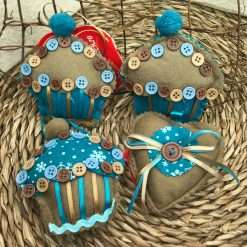 Set 4 Pz Appendino Cupcake/Cuore in Stoffa - Decorazioni Natalizie