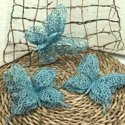 Set 12 Mollette Farfalla Azzurra con Glitter - Decorazione Natalizia, Home Decor