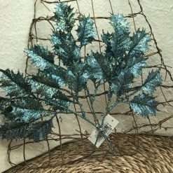 Set 12 Pz Foglie Azzurre Glitter - Decorazioni Natalizie