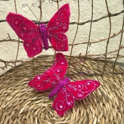 Set 4 Mollette Farfalla Fucsia con Strass Glitter - Decorazione Natalizia, Home Decor