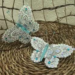 Molletta Farfalla con Pizzo Bianco e Strass - Decorazione Natalizia, Home Decor