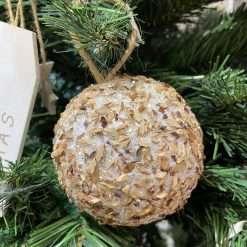 Set 5 Pz Pallina Bianca con Effetto Corteccia Ø 10 - Decorazioni di Natale