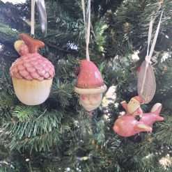 Set 9 Pz Appendini Rosa in Ceramica - Decorazioni Natalizie