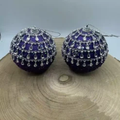 STOCK 13 Palline di Natale Viola con Strass Argento Ø 9,5